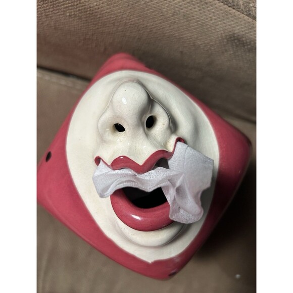 Handmade Signed WANDA Other - Vintage Ceramic Signed WANDA Smiling Face Tissue Box Cover 3D Face Sneeze 1980